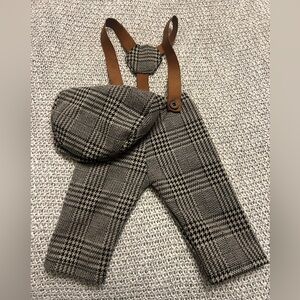 Plaid Newborn Baby Outfit with Hat and Suspenders